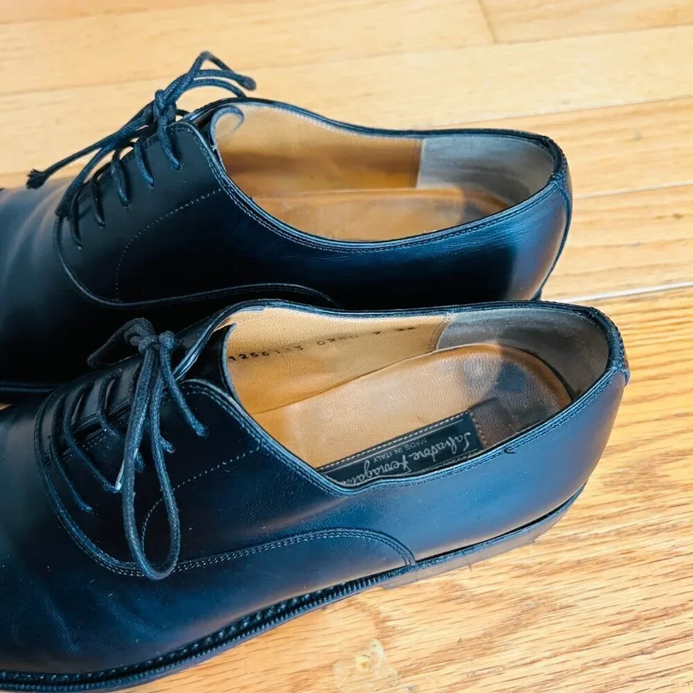 Salvatore Ferragamo Black Leather Cap Toe Oxford Dress Shoes US 9 Made in Italy